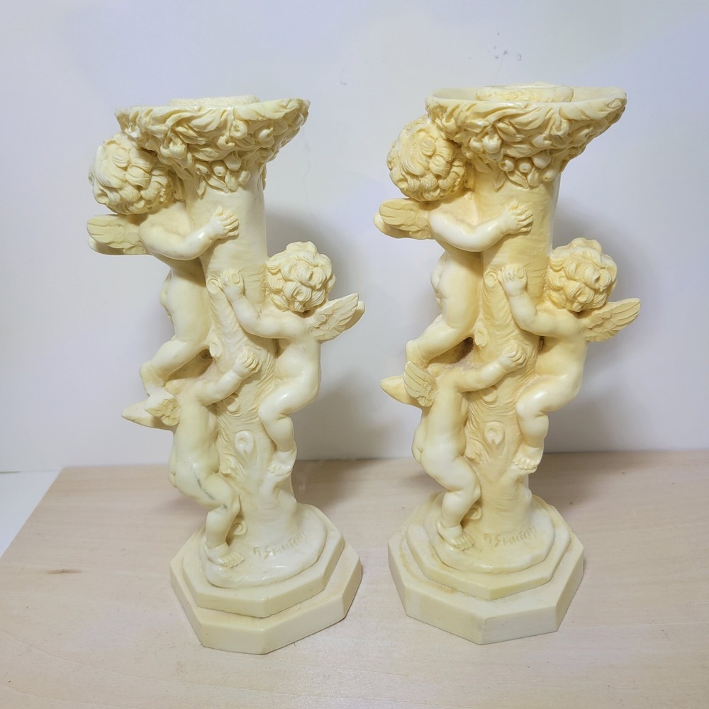 Vintage Norleans Cherub Angel Candle Holders Pair‎ Italian Made Home Decor
